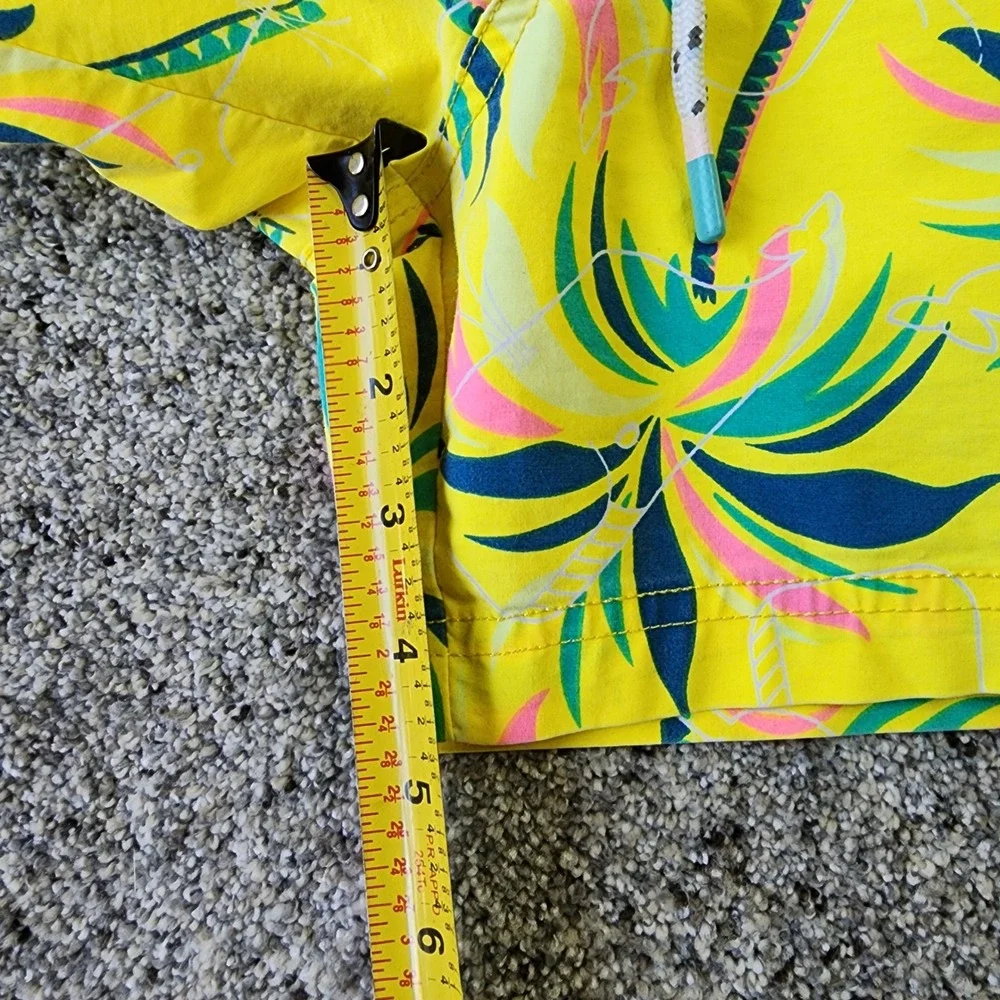 Party Pants Swim Trunks Mens Large Yellow Tropical‎ Palm Print Excellent